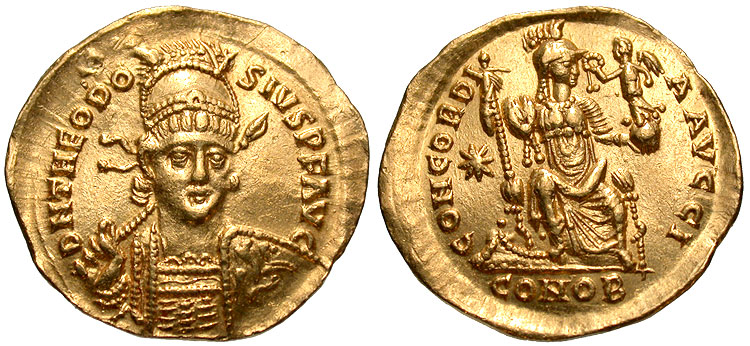 Theodosius II, AV Solidus, c.403-408, Constantinople, Officina 10 D N THEOD...